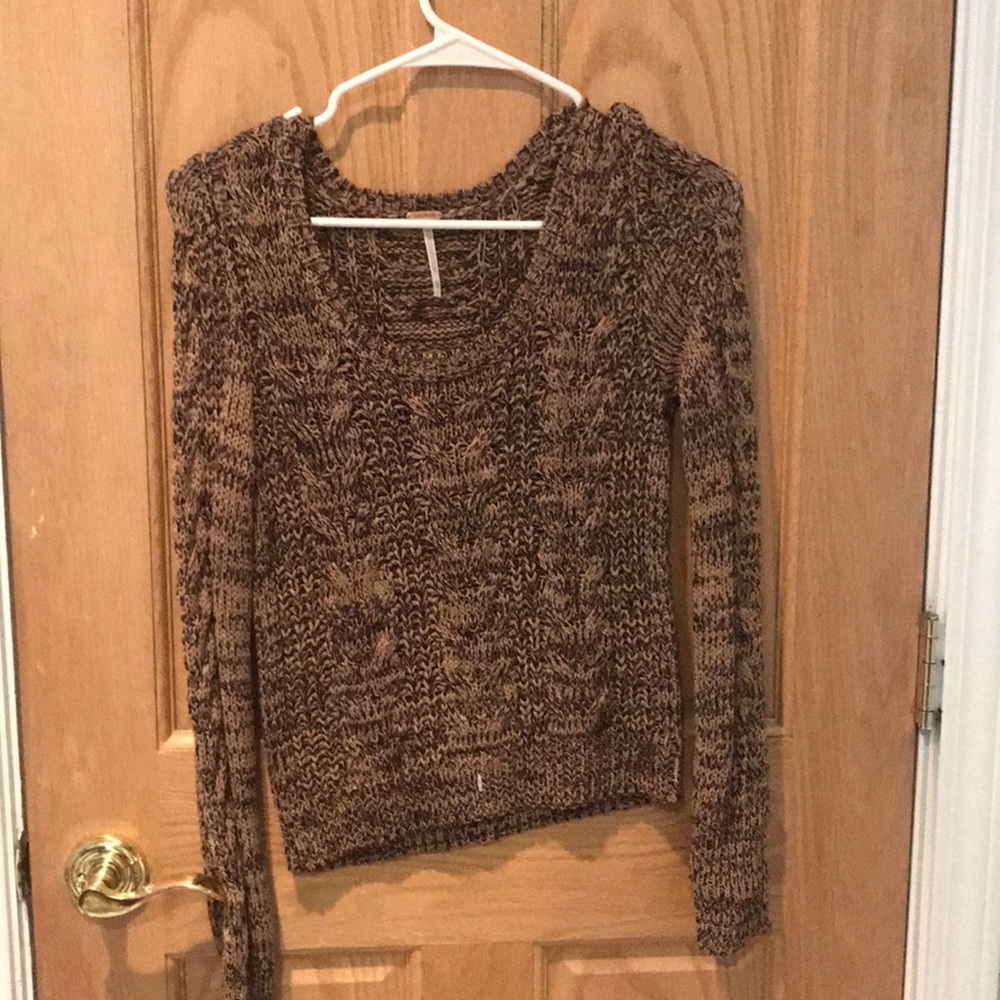 Free People XS Brown Black Marled Cropped Sweater